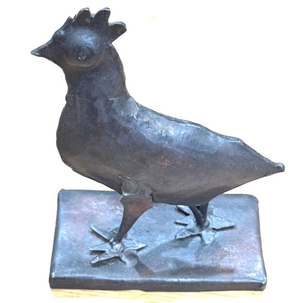 Vintage Rustic Metal Chicken Figurine Handcrafted Industrial Folk Art Sculpture